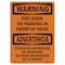 Signmission OSHA Sign, Fire Door No Parking Bilingual, 18in X 12in Rigid Plastic, 12" W, 18" L, Landscape OS-WS-P-1218-L-12614 - alternate 1
